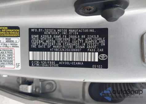 2005 Toyota Camry Xle from USA, damaged, VIN 0004T1BE32K35U386